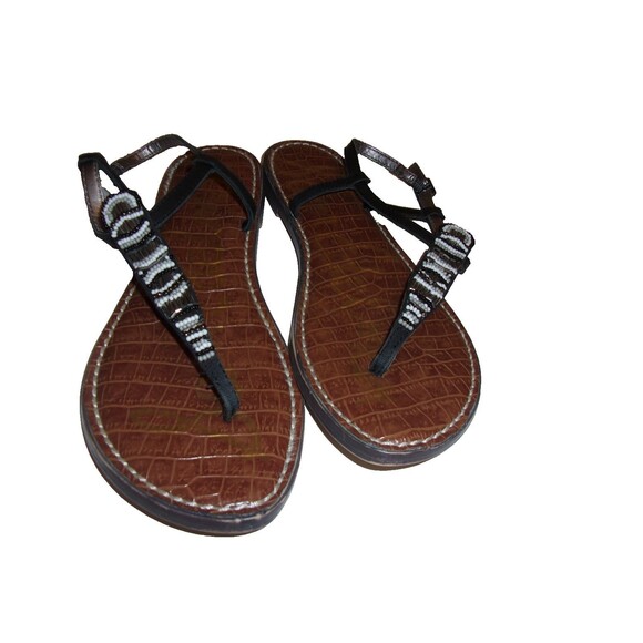Sam Edelman Shoes - Sam Edelman Grace Sandals Size 7 Beaded Strap Leather Black White Flats